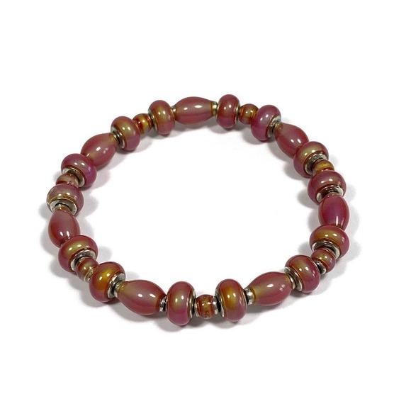 Bracelet Stretch Changes Colors Metal Beads Pink Green 6.5” - Picture 1 of 5